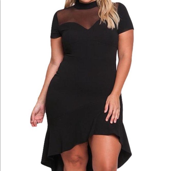 Mesh Neck High-Low Dress - Picture 2 of 4